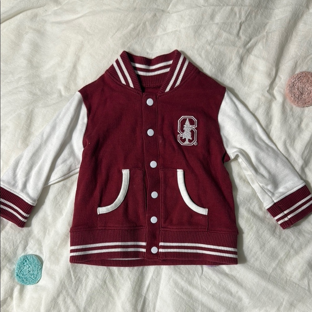 Stanford 3-6 month Red and White Varsity Jacket